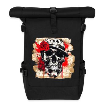 Totenschädel Tattoo Heavy Metal Rocker - Rolltop Rucksack - Schwarz - Vorne