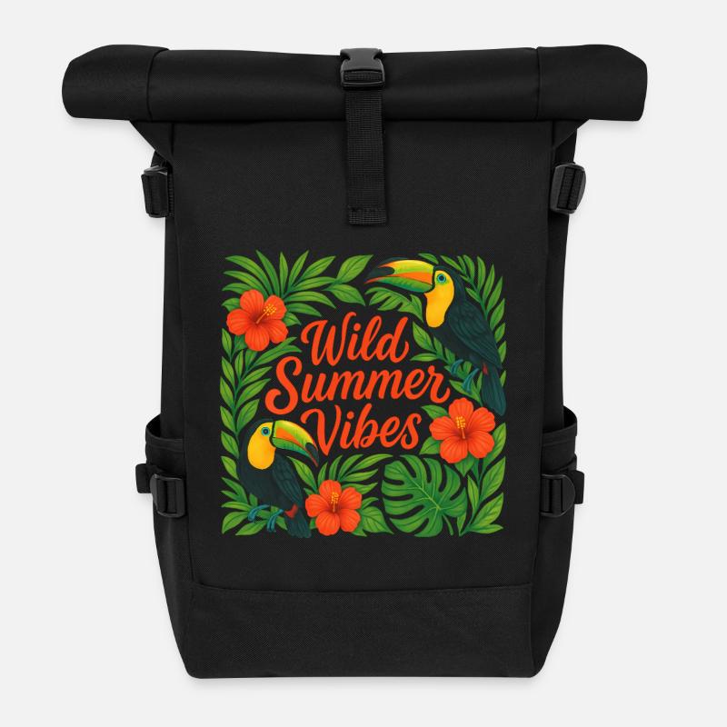 Wild Summer Vibes Tropical Toucans - Roll Top Backpack - black