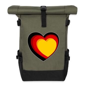 3D heart in black, red and gold - Roll Top Backpack - olive/black - Front