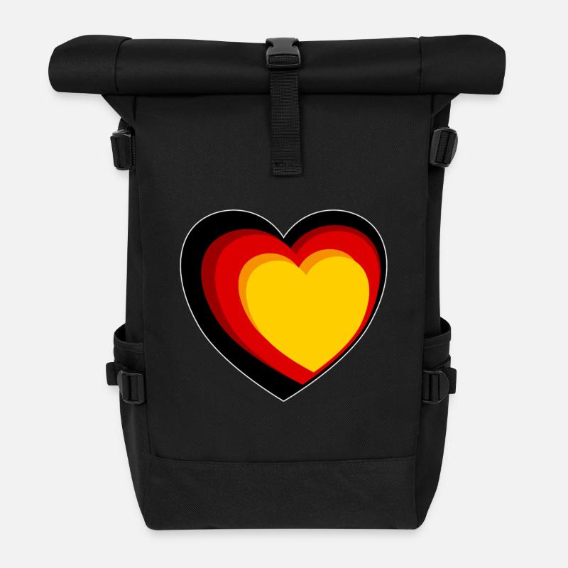 3D heart in black, red and gold - Roll Top Backpack - black
