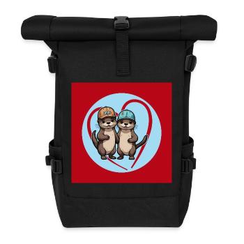 Zwei Fischotter mit Basecap Kumpels und Freunde - Rolltop Rucksack - Schwarz - Vorne