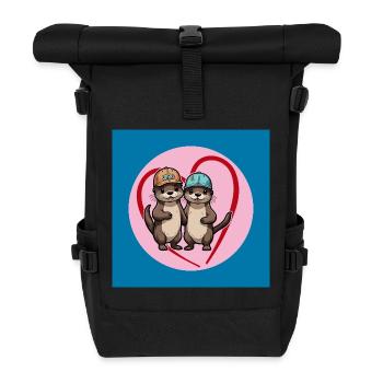 Zwei Fischotter mit Basecap Kumpels und Freunde - Rolltop Rucksack - Schwarz - Vorne
