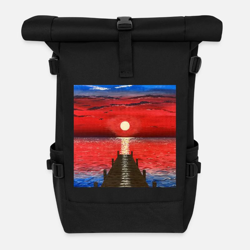Sonnenuntergang - Rolltop Rucksack - Schwarz