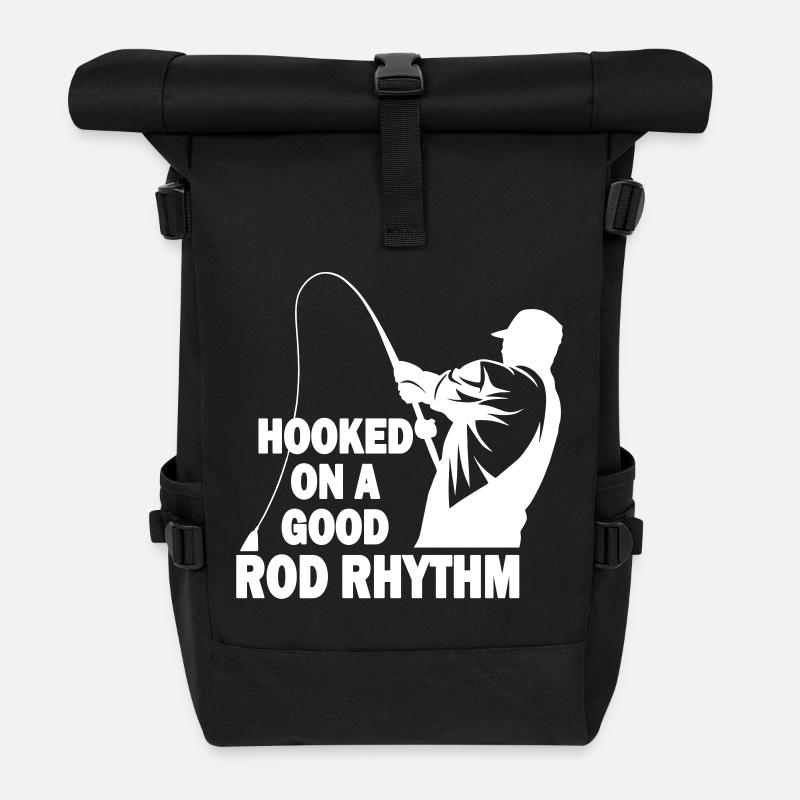 Accroché à une bonne tige Rythmique Silhouette de pêcheur - Sac à dos roll top - noir