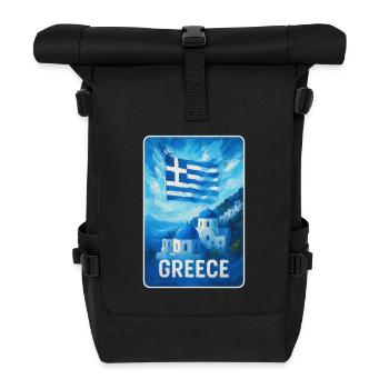 Griechenland Santorini Flagge - Rolltop Rucksack - Schwarz - Vorne