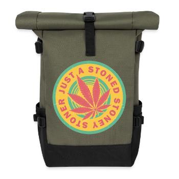 Lebendiges Cannabisblatt mit Retro-Kreisen - Rolltop Rucksack - Olive/Schwarz - Vorne