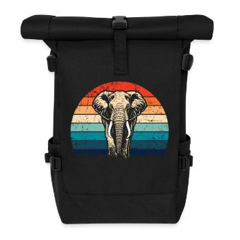 Elefant - Großwild, Stoßzahn, Elfenbein sunset - Rolltop Rucksack - Schwarz - Vorne