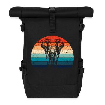 Elefant - Großwild, Stoßzahn, Elfenbein sunset - Rolltop Rucksack - Schwarz - Vorne