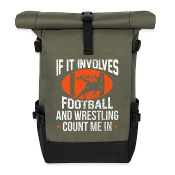 Fußball- und Wrestling-Clash-Design - Rolltop Rucksack - Olive/Schwarz - Vorne