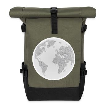 Geometrischer Globus Design - Rolltop Rucksack - Olive/Schwarz - Vorne