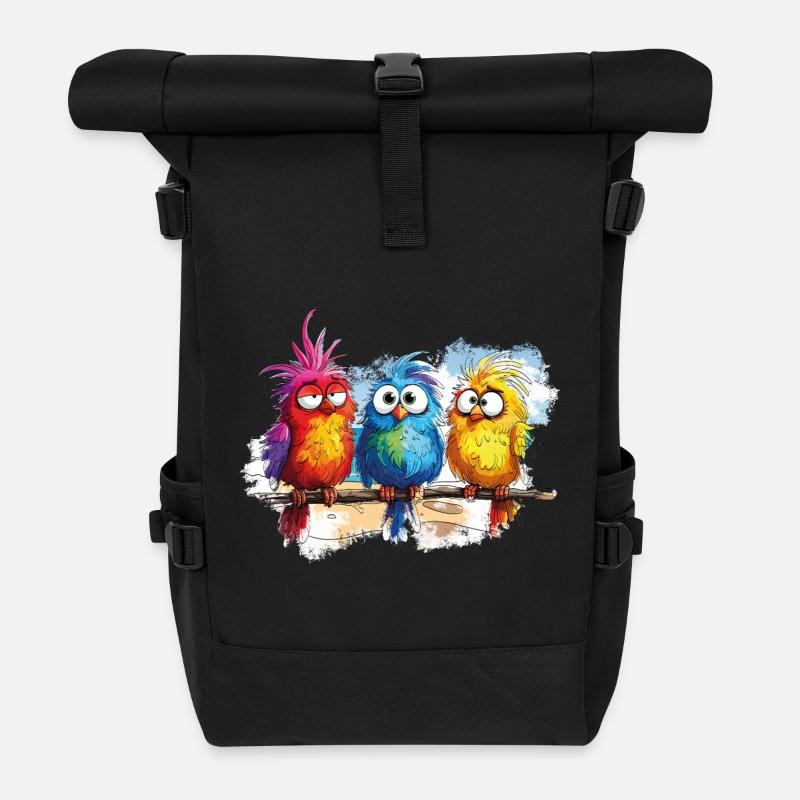 Bunte Vögel zeichnen Humor - Rolltop Rucksack - Schwarz
