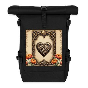 Celtic Heart Linked with Flowers - Roll Top Backpack - black - Front