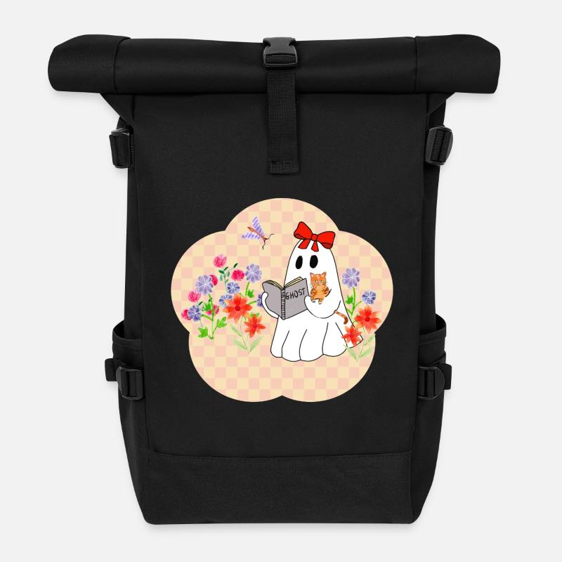 Lese Geist mit Katze - Rolltop Rucksack - Schwarz