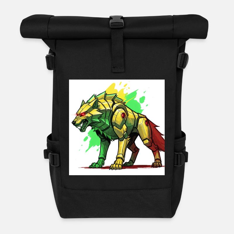 Futuristischer Löwe mit Cyborg-Design - Rolltop Rucksack - Schwarz