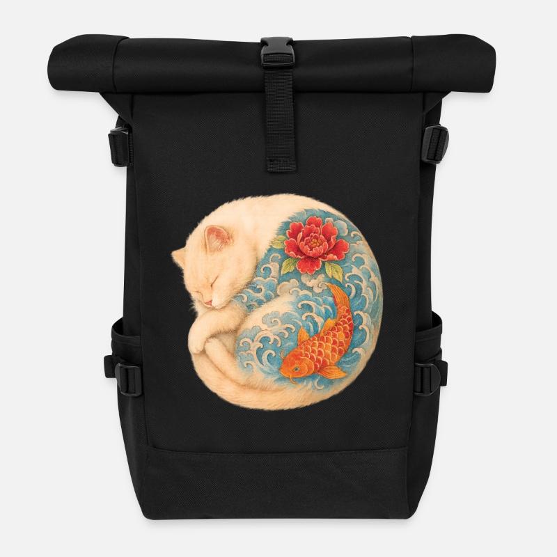 Yakuza Cat – Friedliche Kraft in Tinte - Rolltop Rucksack - Schwarz