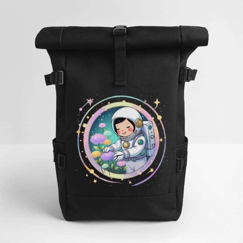 Fille astronaute avec des champignons - Conception spatiale mignonne Sac à dos roll top