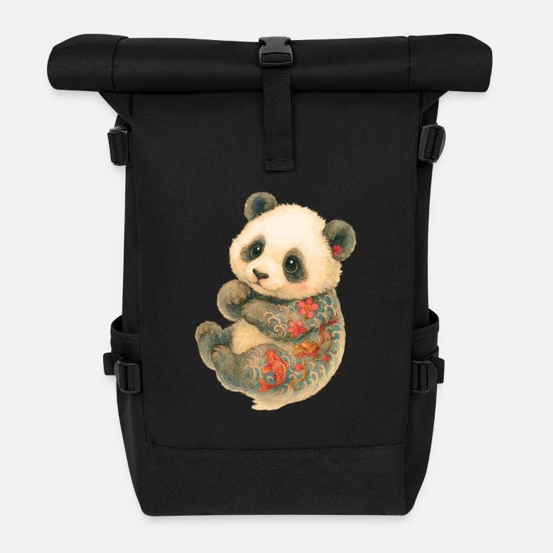 Yakuza Panda – Calm Inked Cub - Roll Top Backpack - black