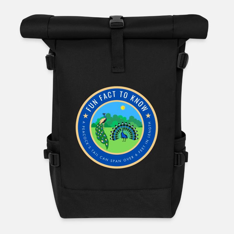 Peacock Fact  - Roll Top Backpack - black