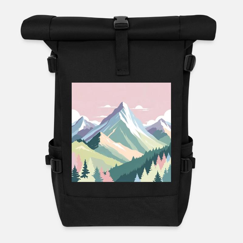 Abstrakte Berglandschaft mit Pastellfarben - Rolltop Rucksack - Schwarz