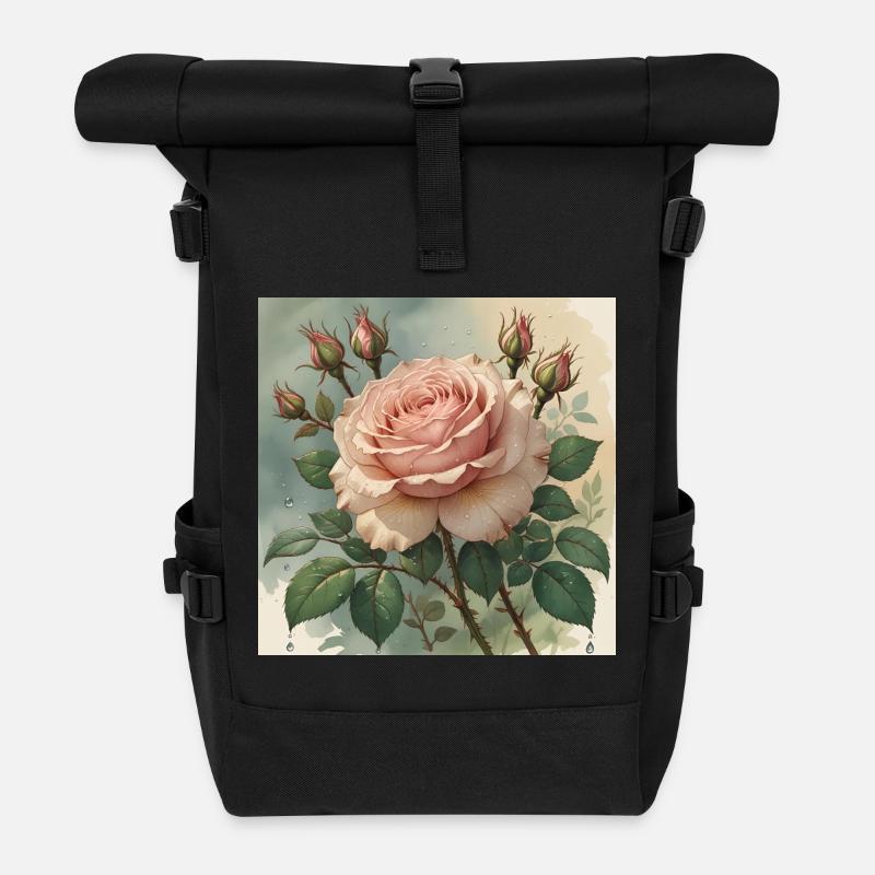 Fleur de rose rose élégamment délicate - Sac à dos roll top - noir