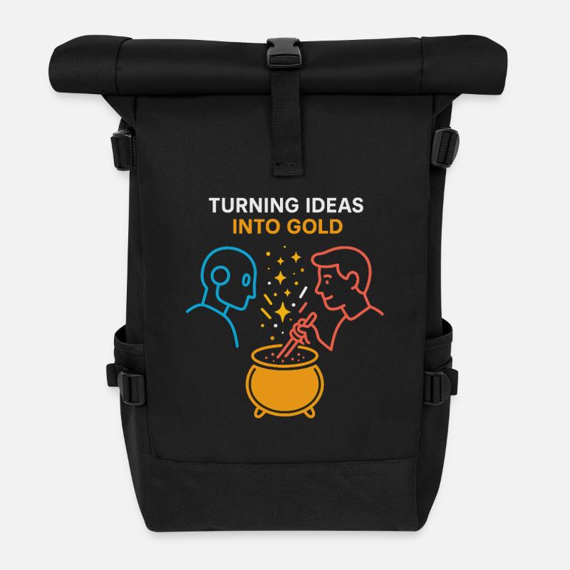 Turning Ideas into Gold – Mensch & KI erschaffen M - Rolltop Rucksack - Schwarz