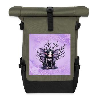 Vampir Fee Mädchen auf dunklem Baum - Rolltop Rucksack - Olive/Schwarz - Vorne