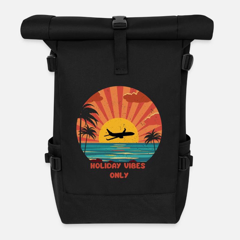 Sunset Airplane Vacation Design - Roll Top Backpack - black