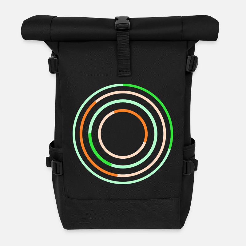 Abstraktes kreisförmiges Linienkunstdesign - Rolltop Rucksack - Schwarz