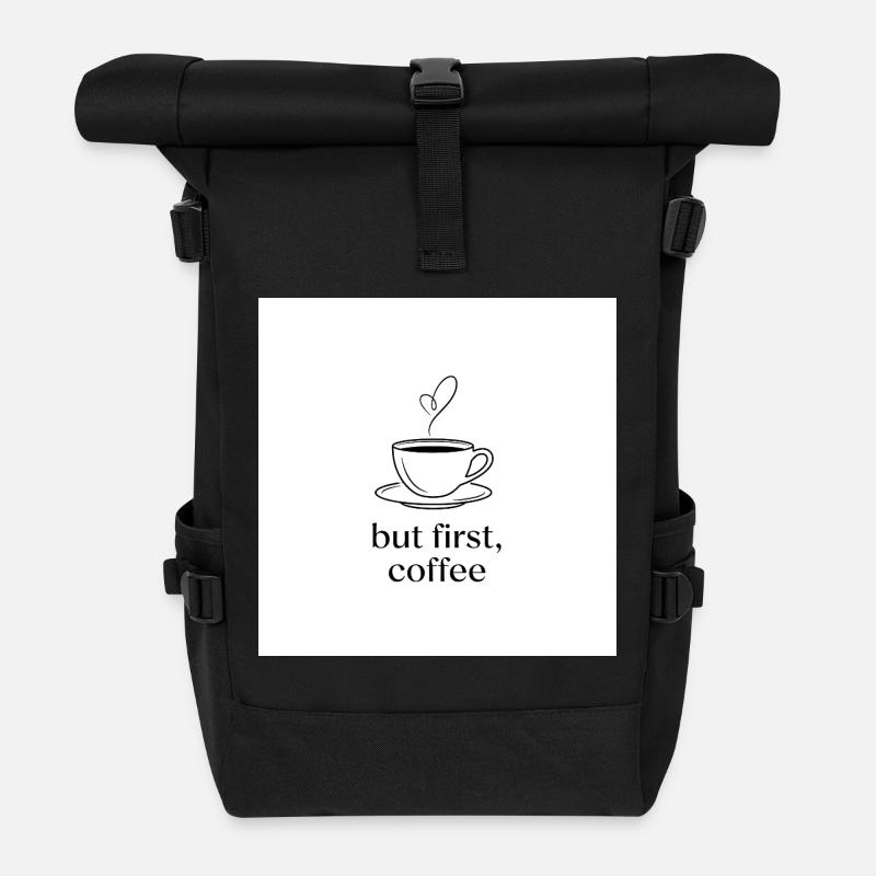 Minimalistischer Kaffee mit Herz - Rolltop Rucksack - Schwarz