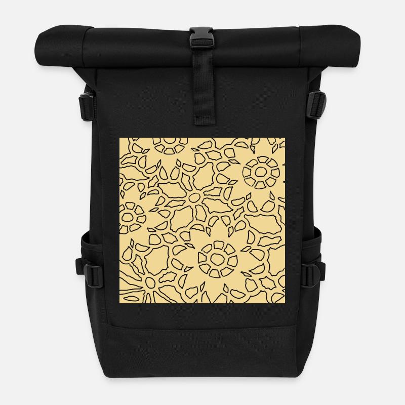 Geometrisches Blumenmuster für Stickstoffe - Rolltop Rucksack - Schwarz