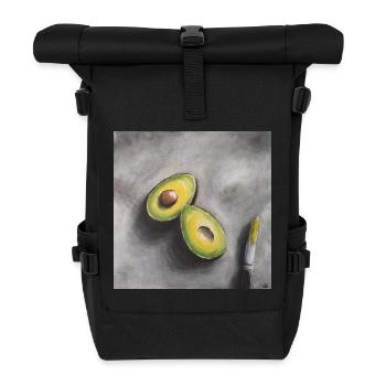 Minimalist Avocado Slice Illustration - Roll Top Backpack - black - Front