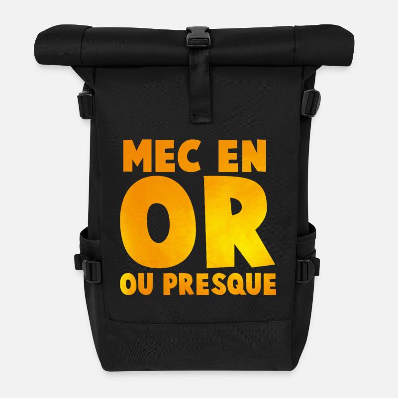 Guy's Impactante or_message T Shirt in Gold Tones - Roll Top Backpack - black