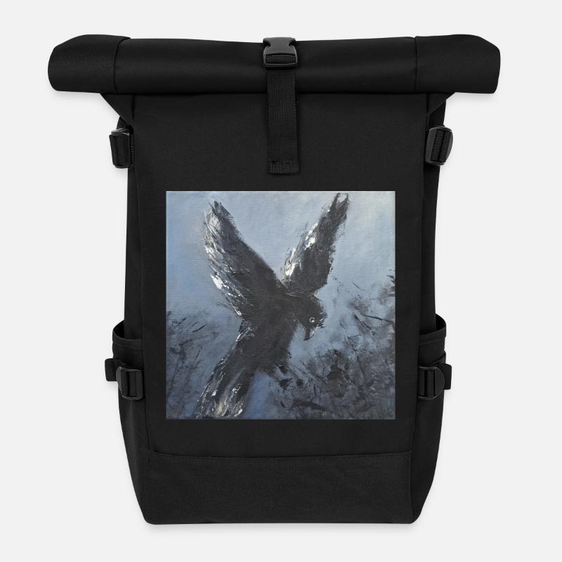 Majestic Black Bird Rvaen Wisdom in Flight - Roll Top Backpack - black