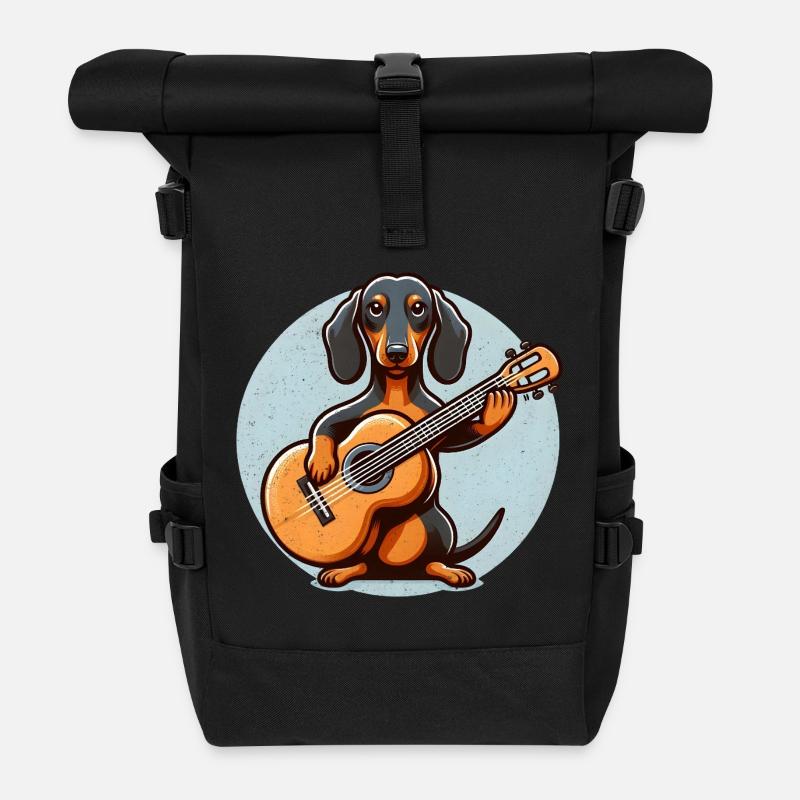 Hunde-Musiker Dackel mit Gitarre - Rolltop Rucksack - Schwarz