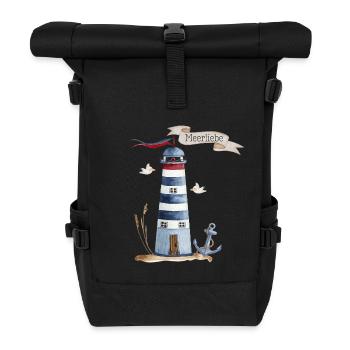 Leuchtturm mit Meerestieren und Banner - Rolltop Rucksack - Schwarz - Vorne
