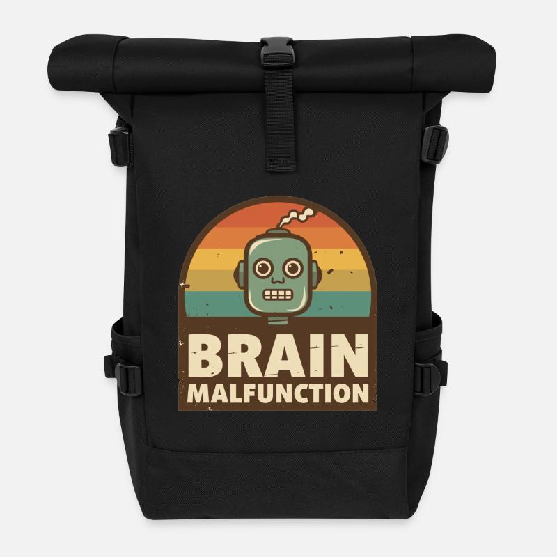 Retro Robot with Rainbow Sunset - Roll Top Backpack - black