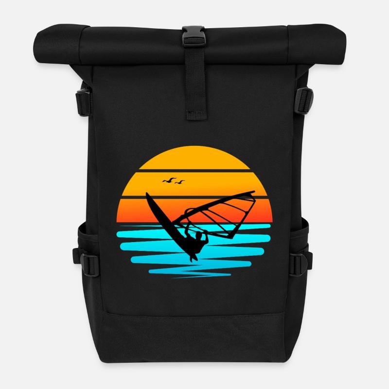Windsurfing at Sunset - Roll Top Backpack - black