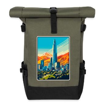 Santiago Chile Vintage-Reiseplakat Cityscape WPA - Rolltop Rucksack - Olive/Schwarz - Vorne