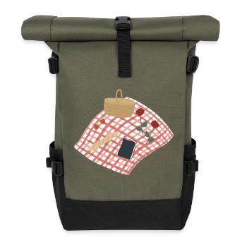 Rustikale Picknickszene Illustration - Rolltop Rucksack - Olive/Schwarz - Vorne