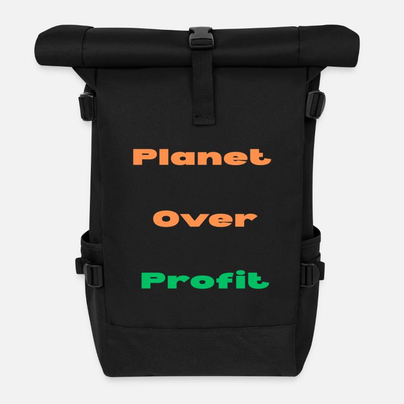 PLANET OVER PROFIT - Roll Top Backpack - black