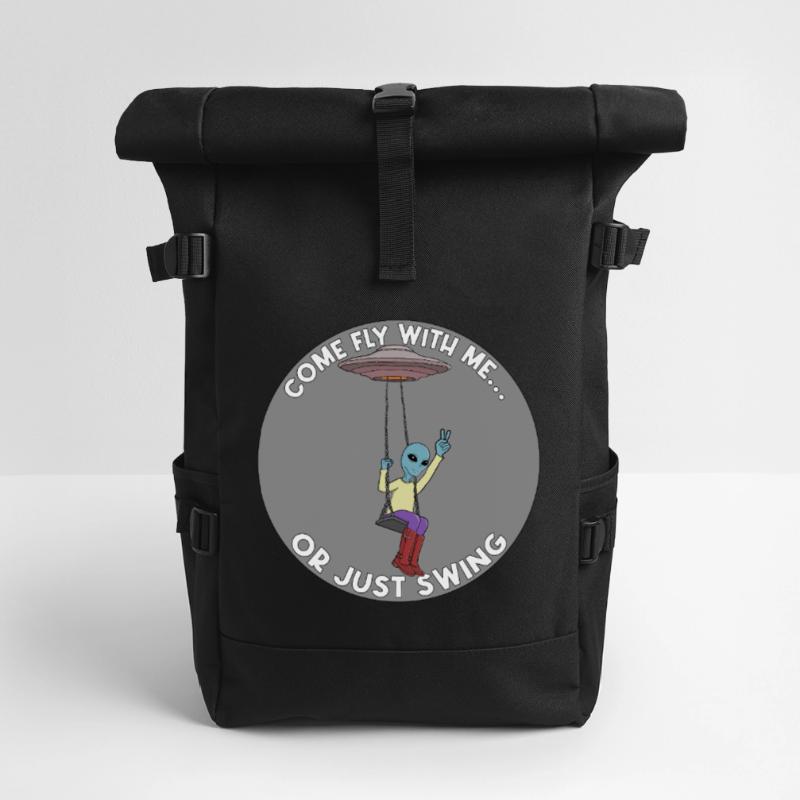 Komm, flieg mit mir oder schwing einfach Alien UFO Rolltop Rucksack