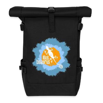 Lizard with island motif and text design - Roll Top Backpack - black - Front