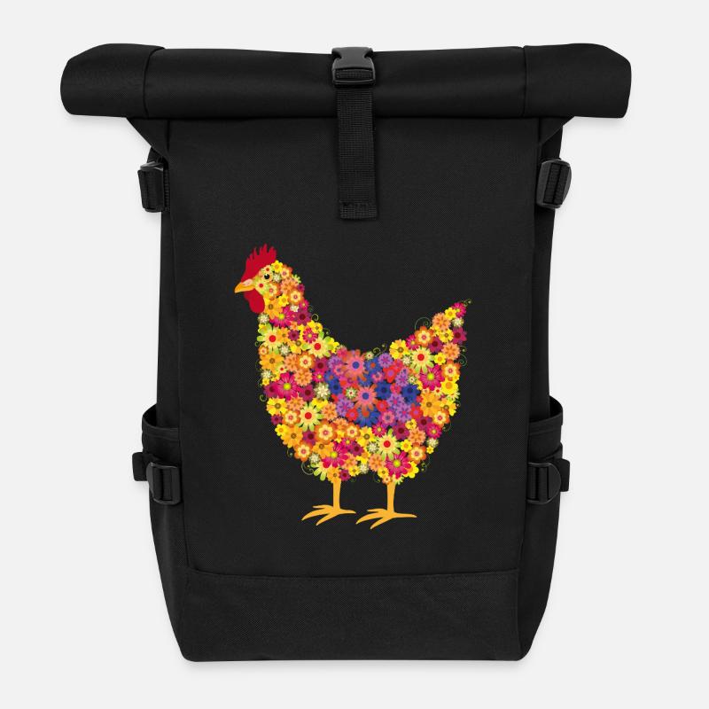 Blumenhuhn Bunt Farbenspiel - Rolltop Rucksack - Schwarz