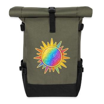 Lebendiges Regenbogen-Sunburst-Design - Rolltop Rucksack - Olive/Schwarz - Vorne
