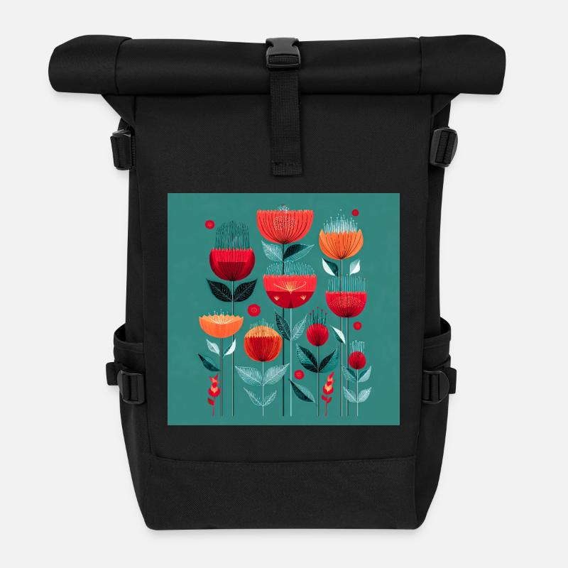 Abstrakte Blumen in leuchtenden Farben - Rolltop Rucksack - Schwarz