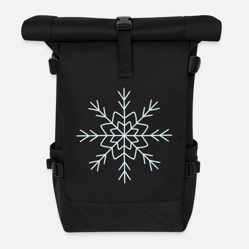 Intricate Snowflake Line Art Design - Roll Top Backpack - black