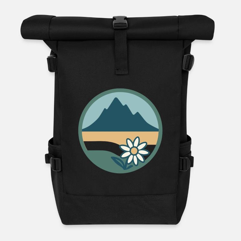 Mountain landscape with floral motif - Roll Top Backpack - black