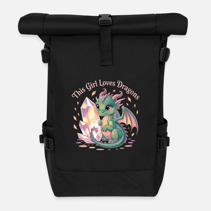 Mädchenliebe zu Drachen mit Kristall - Rolltop Rucksack - Schwarz