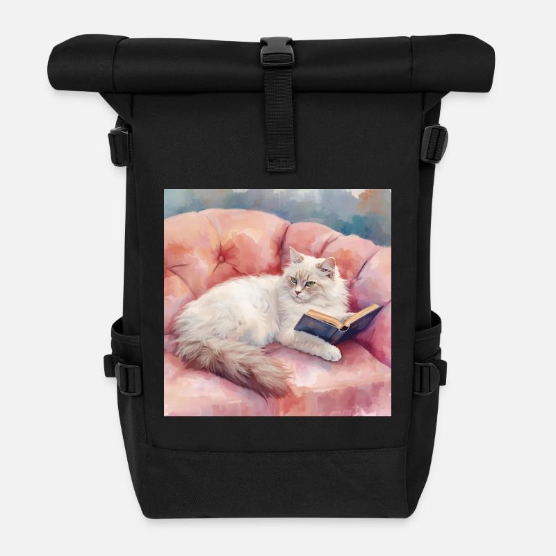 Katzenporträt auf gemütlichem pinken Sofa Ölgemäld - Rolltop Rucksack - Schwarz