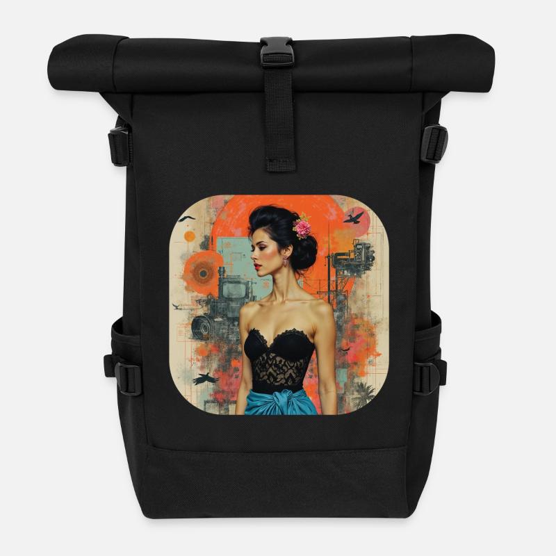 Retro Classic Vintage Style T-Shirt - Roll Top Backpack - black